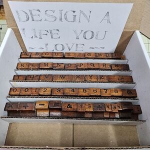 54 VTG Wooden Rubber Stamps Alphabet Letters Numbers Symbols Print Craft Learn